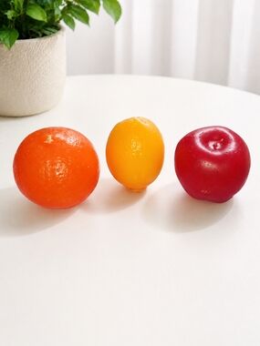 Vintage 1970s Fruit Candles Set Orange Lemon Apple Realistic Retro Decor